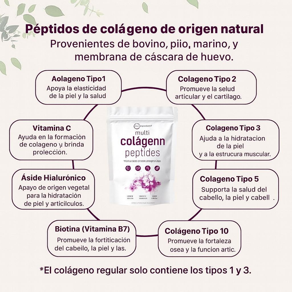 Multi Colágeno Péptidos-piel más joven, cabello fuerte y articulaciones sin dolor