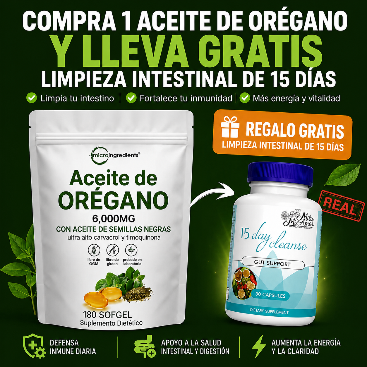 Aceite de Orégano + Semilla Negra-2 en 1 para tu inmunidad y digestión