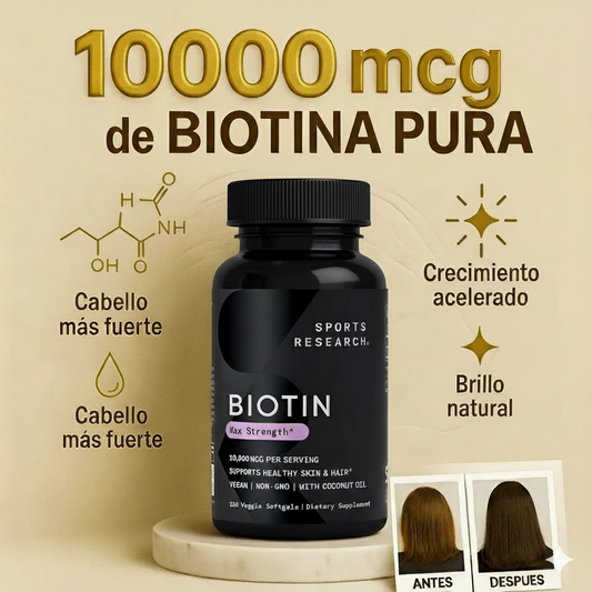 🌿 BioGlow™ – Biotina con Aceite de Coco Orgánico y sin gluten para fortalecer el cabello, acelerar su crecimiento y dar brillo natural