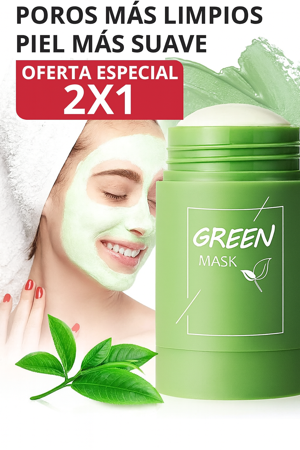 Crystal Skin™ Mascarilla Natural con Té Verde para una Piel Hidratada y Sin Imperfecciones 2x1