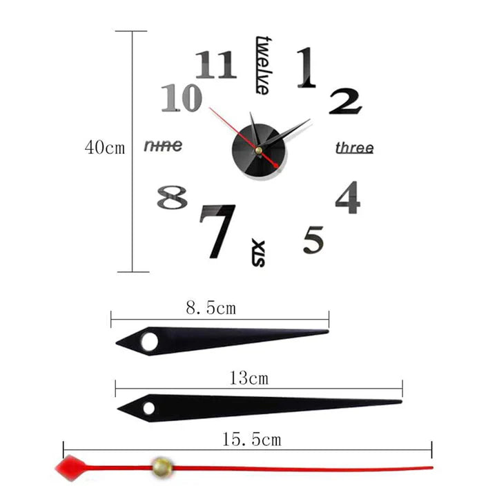 Reloj de Pared Grande 3D Color Negro 100% funcional | BeautyHome®