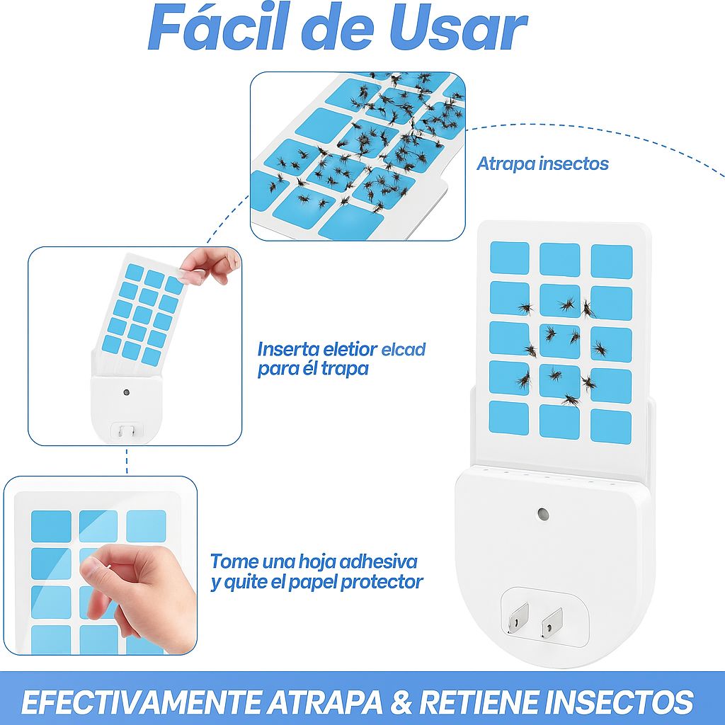 🦟 CazaMosquitos LED  para Insectos Voladores (Incluye 5 Tarjetas Adhesivas)