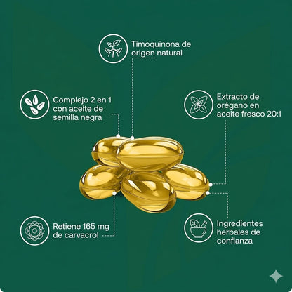 Aceite de Orégano + Semilla Negra-2 en 1 para tu inmunidad y digestión