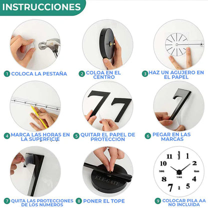 Reloj de Pared Grande 3D Color Negro 100% funcional | BeautyHome®